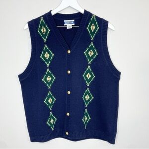 Vintage Pendleton Lambswool Blue Green Argyle Sweater Vest Size Large